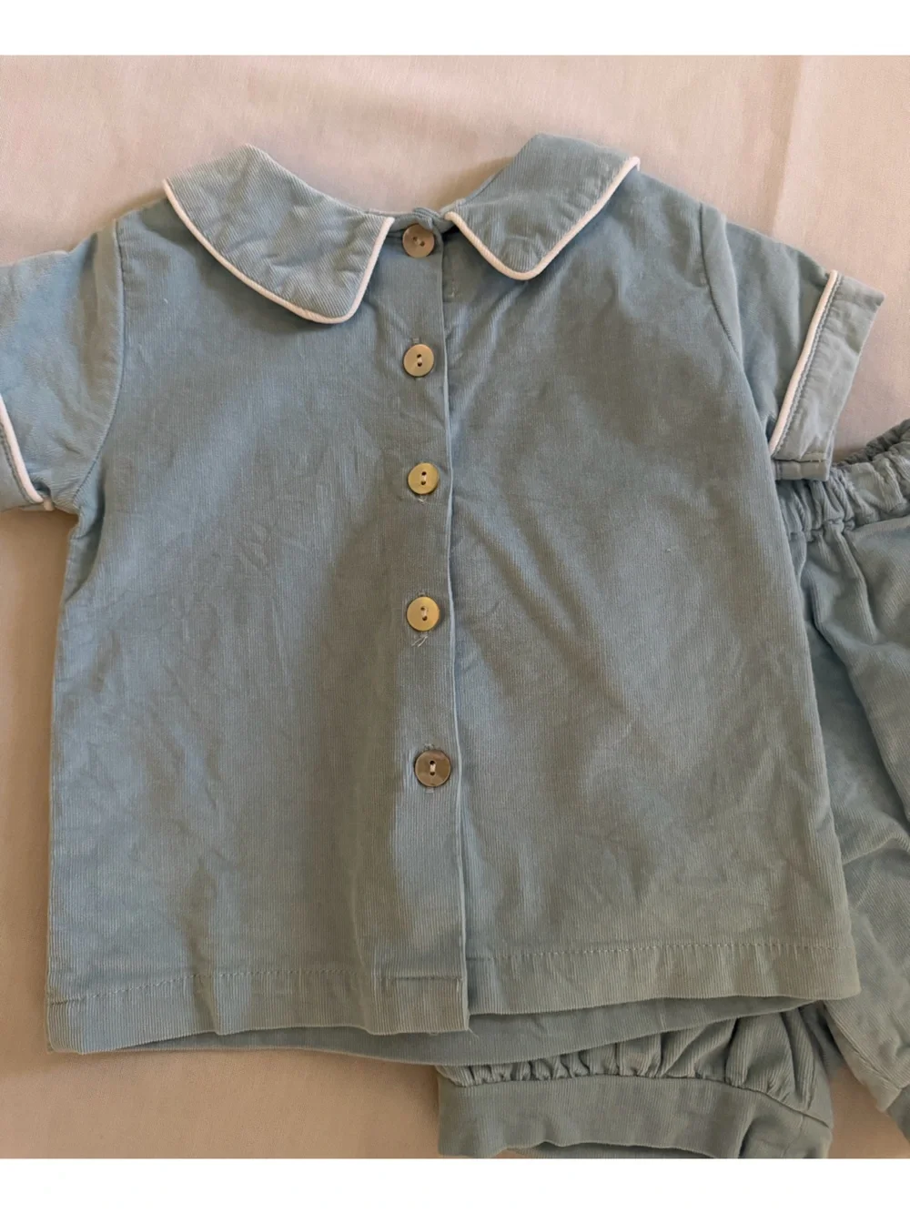 The Oaks Apparel Two-Piece Light Blue Set with Peter Pan Collar 18M